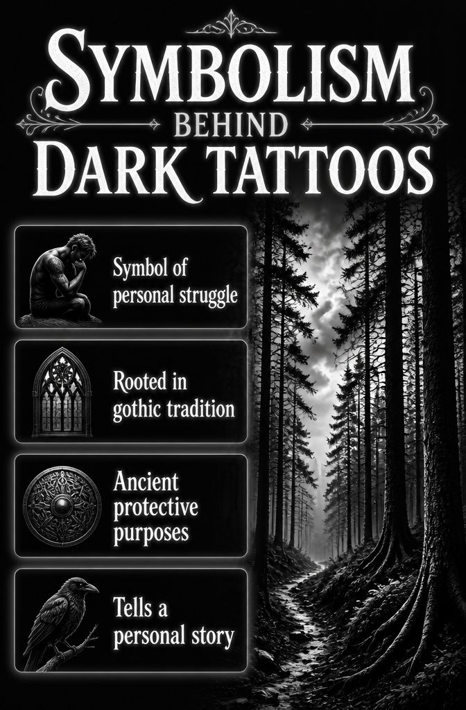 Information image about the symbolism behind dark tattoos.
