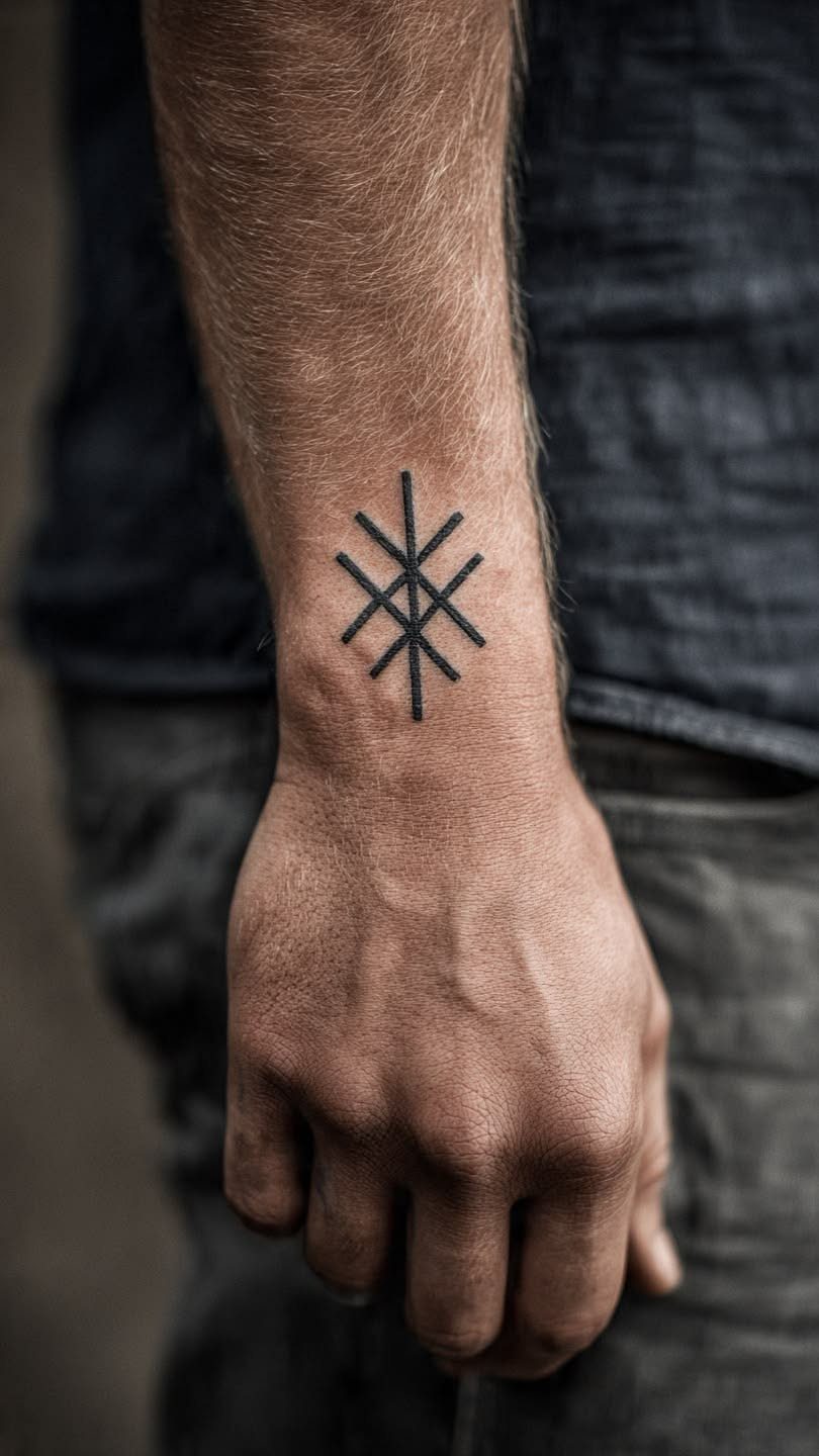 Nordic Runes Tattoo: 10 Design Ideas Worth Considering 6 A minimalist black ink rune tattoo on a person's inner wrist.