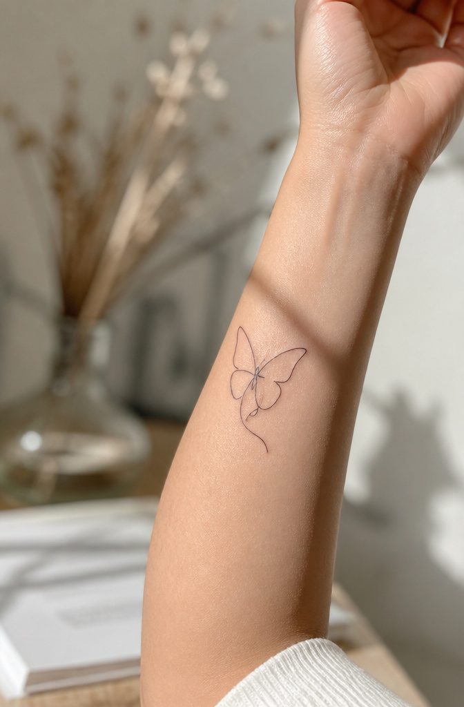 How to Sketch Butterfly Tattoos: 7 Drawing Styles from Fine Line to Geometric 3 Single-line drawing of a butterfly showcasing minimalist design.
