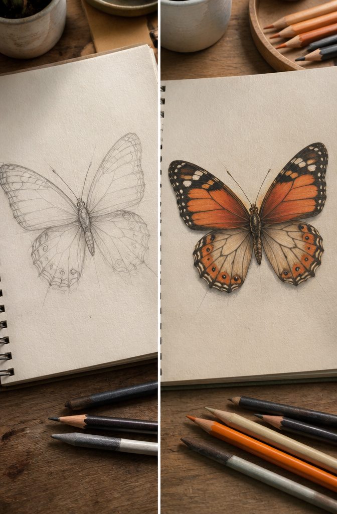 How to Sketch Butterfly Tattoos: 7 Drawing Styles from Fine Line to Geometric 9 Instructions on shaping upper and lower wings of a butterfly.