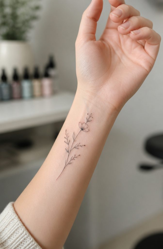 A Fine Line tattoo with thin strokes and no solid fill.