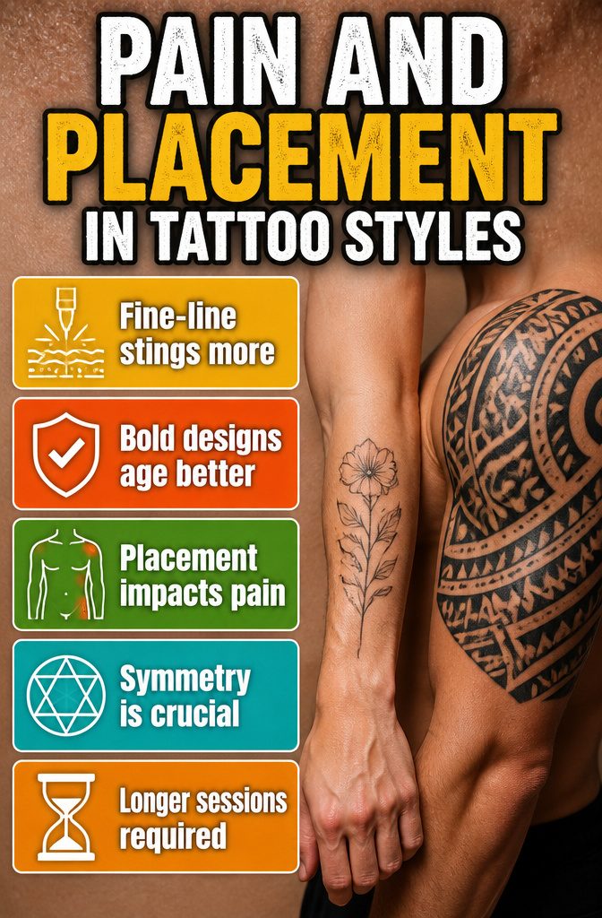A graphic showing pain levels associated with different tattoo placements.