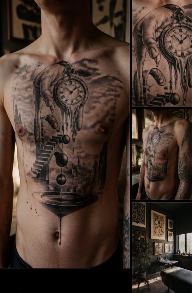 A surrealism tattoo showing a realistic hand that appears to melt.