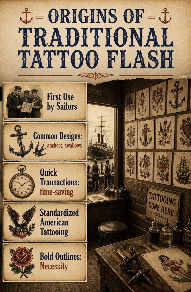 An information image showing origins of traditional tattoo flash.