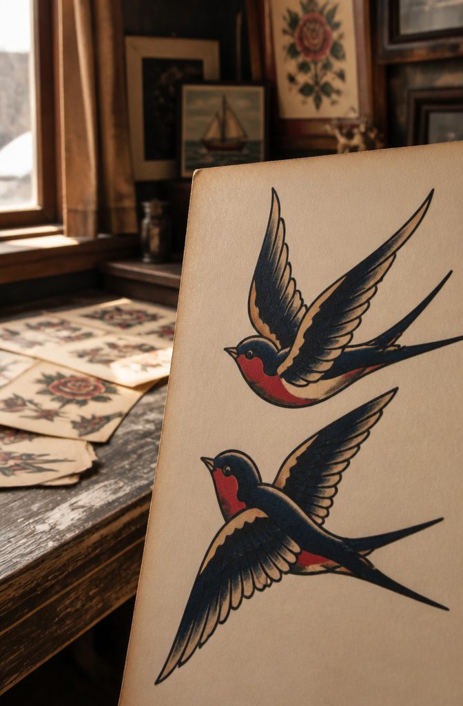 A swallow tattoo design featuring bold colors and a simple form.